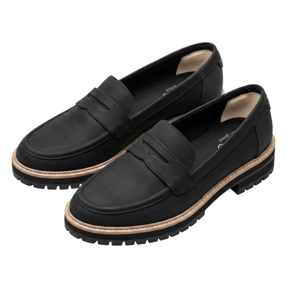 Toms Black Women's Lug-Sole Penny Loafers